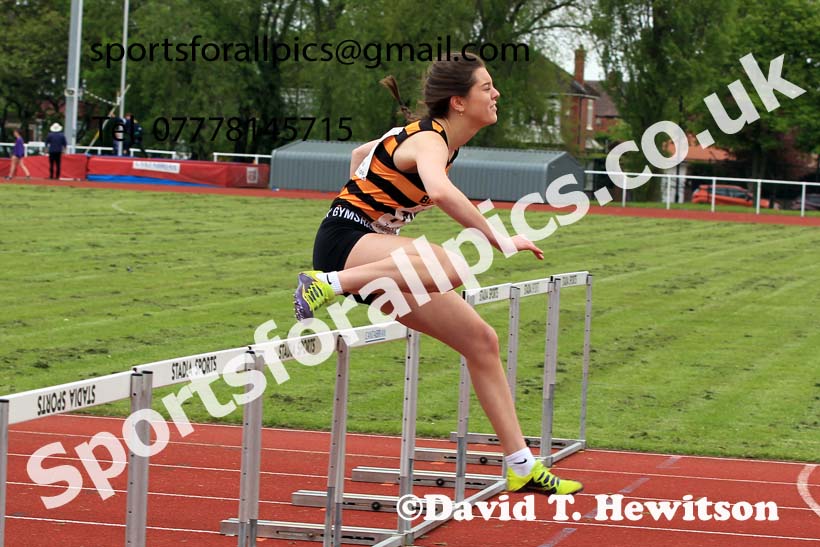 Womens Under-20s 100 metres hurdles, 2023 North Eastern Track and Field Champs., Middlesbrough Sports Village, Middlesbrough. Photo: David T. Hewitson/Sports for All Pics